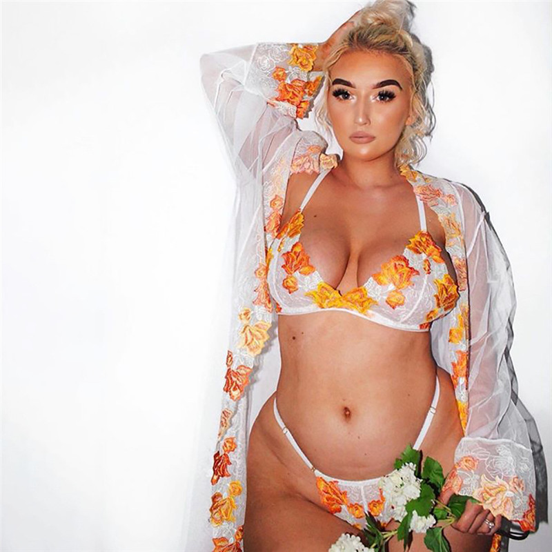 Best Seller Sheer Layer Bud silk women sexy Lingerie Print 3xl plus size pajamas sexy women set with lace trim