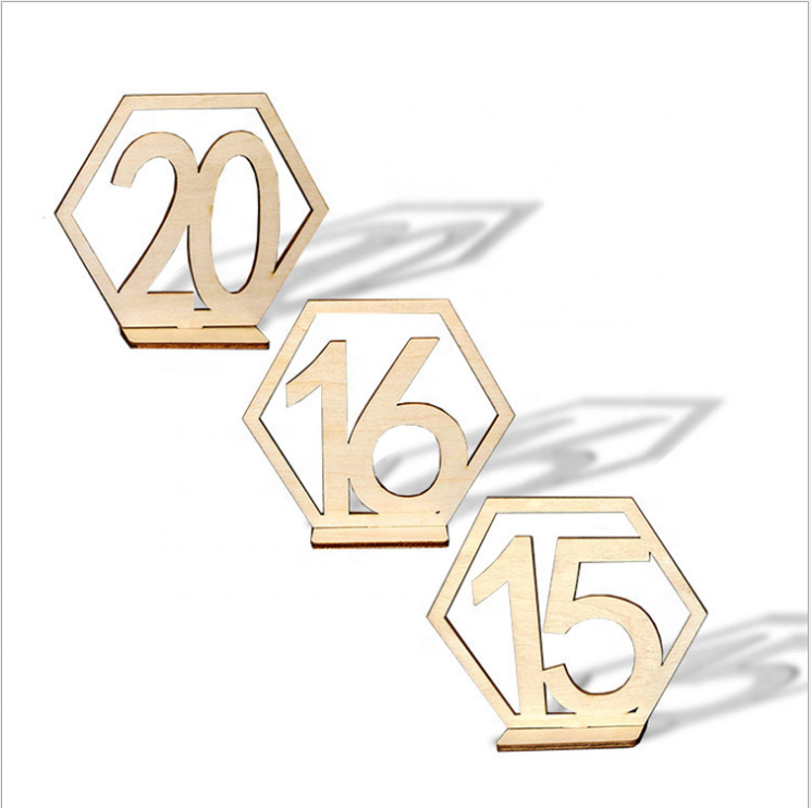 Wooden table number wedding table number with base hexagonal party card, perfect for wedding party