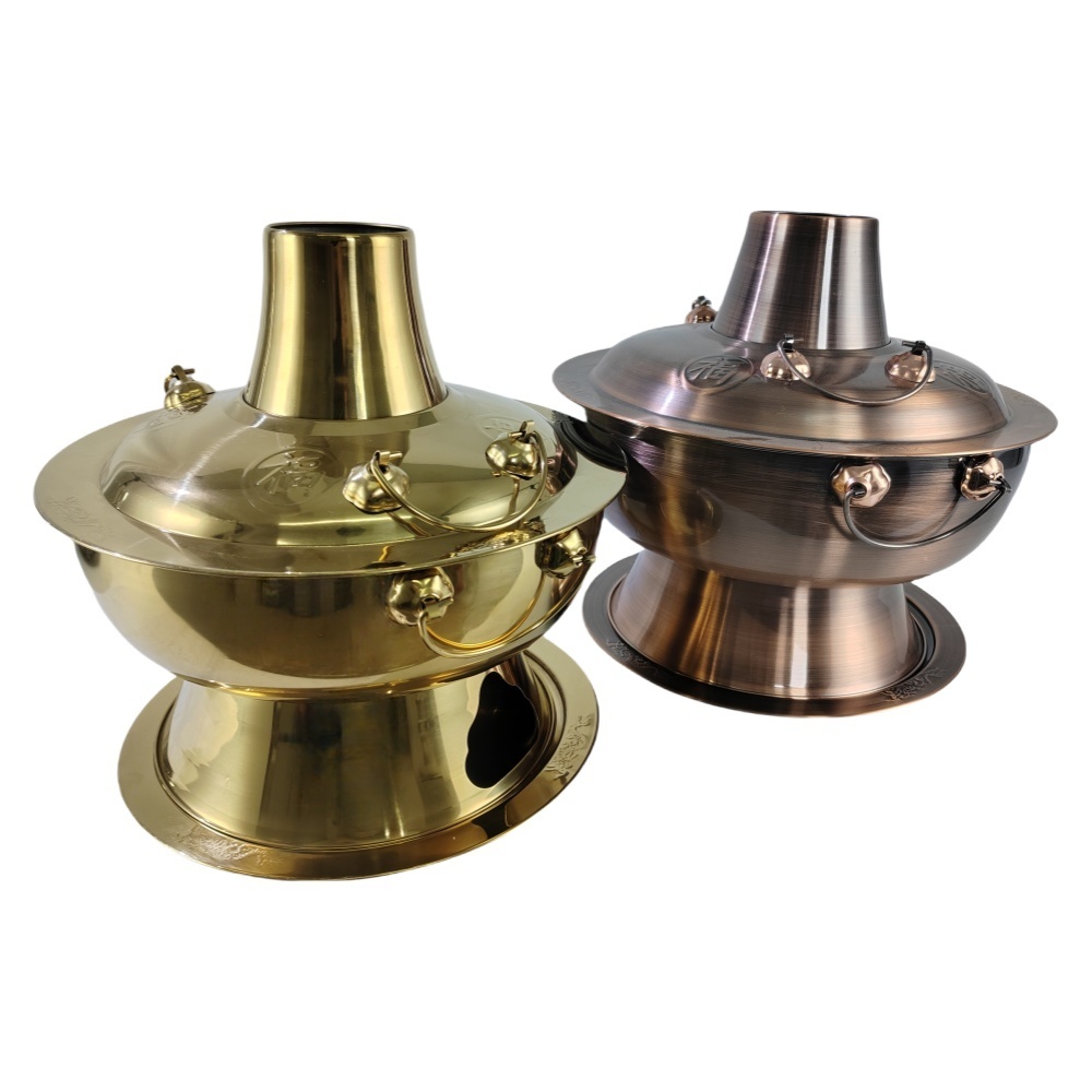 Chinese Style Stainless Steel Charcoal Hot Pot 28/32/34/36 Cooking Copper Thai Shabu Hot Pot Cooker for Camping