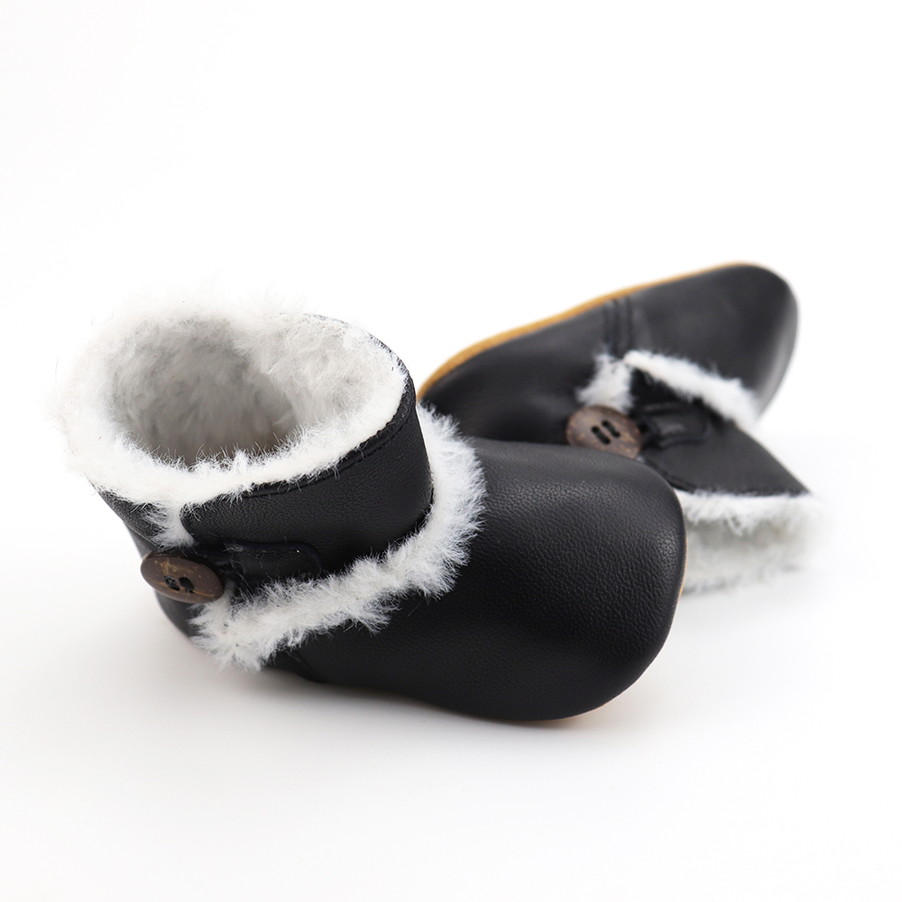 Smile Baby Custom Logo Popular Soft Leather Sheepskin Solid Color Handmade Indoor Designer Baby Winter Boots For Winter