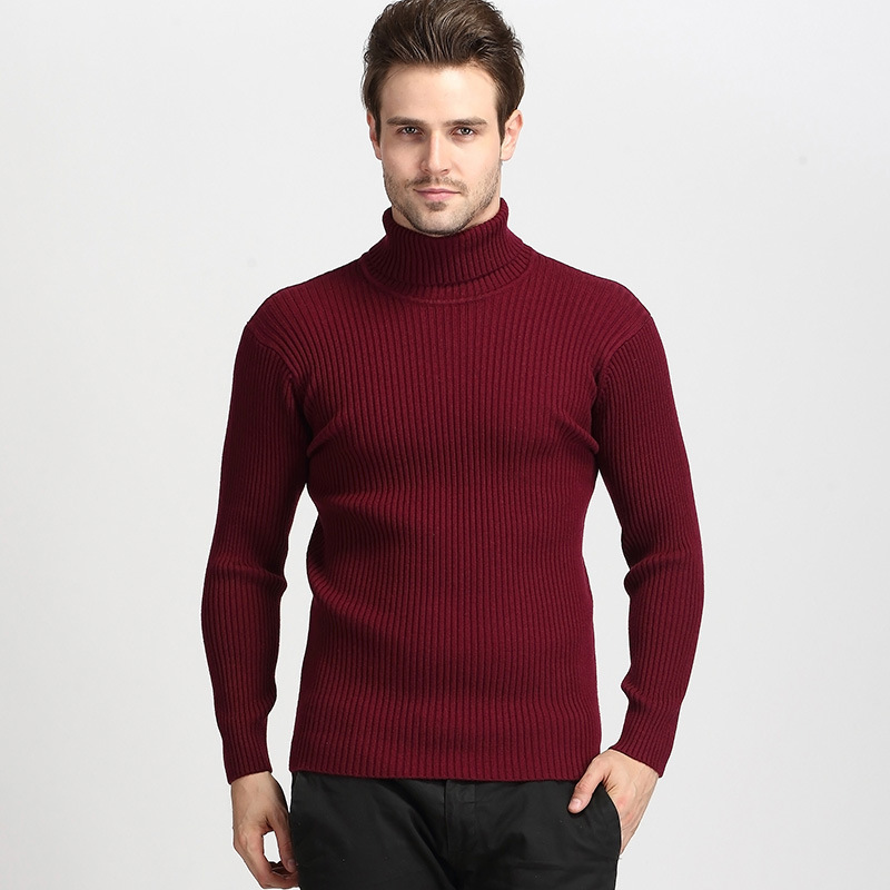 winter fashion custom turtle neck knitted male plus size sweaters hombre men gents Rib pullover knitting red men's sweaters
