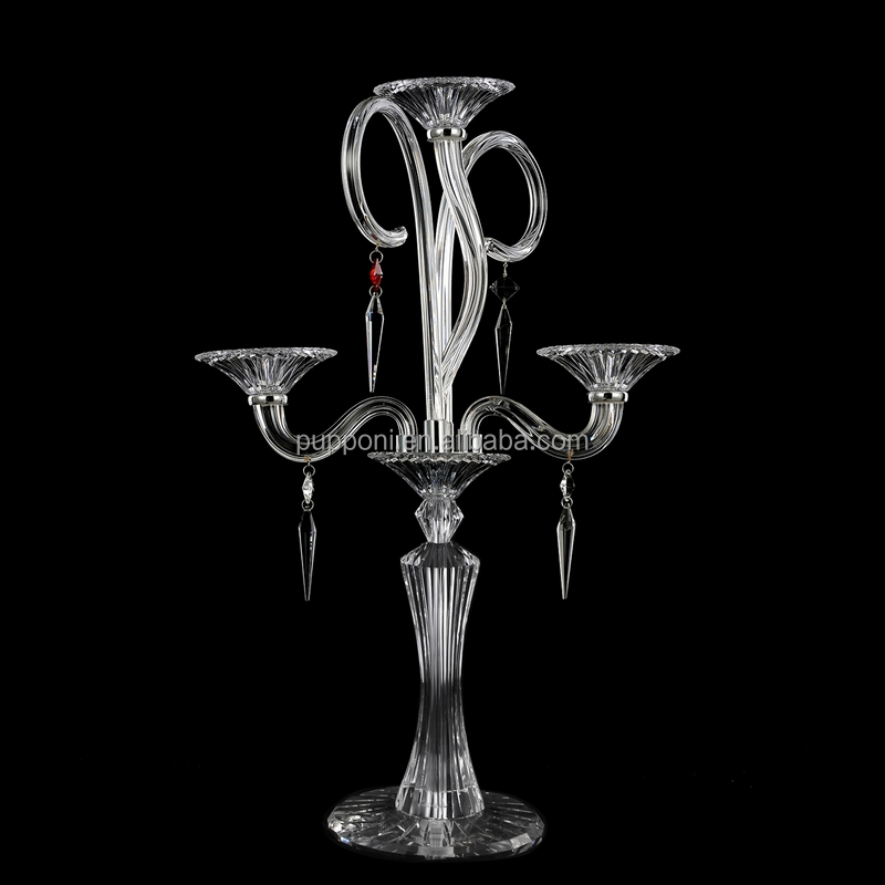Baccarat style crystal candelabra three candle holder