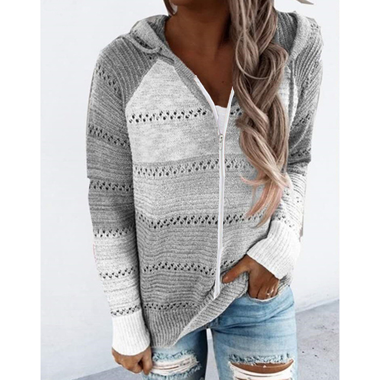 wholesale in-stock Womens Zip Up Color Block Hoodie Fashion Casual Long Sleeve Lightweight Drawstring Sweatshirts