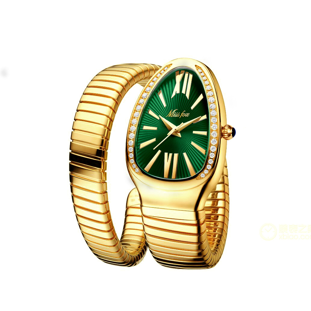 Missfox stainless steel diamond watch snake ladies wrist watch women fashion personality quartz watches