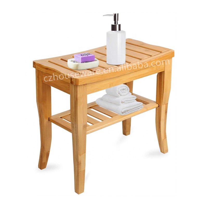 Amazon Hot Sale Natural Bamboo Shower Stool Bathroom Bench