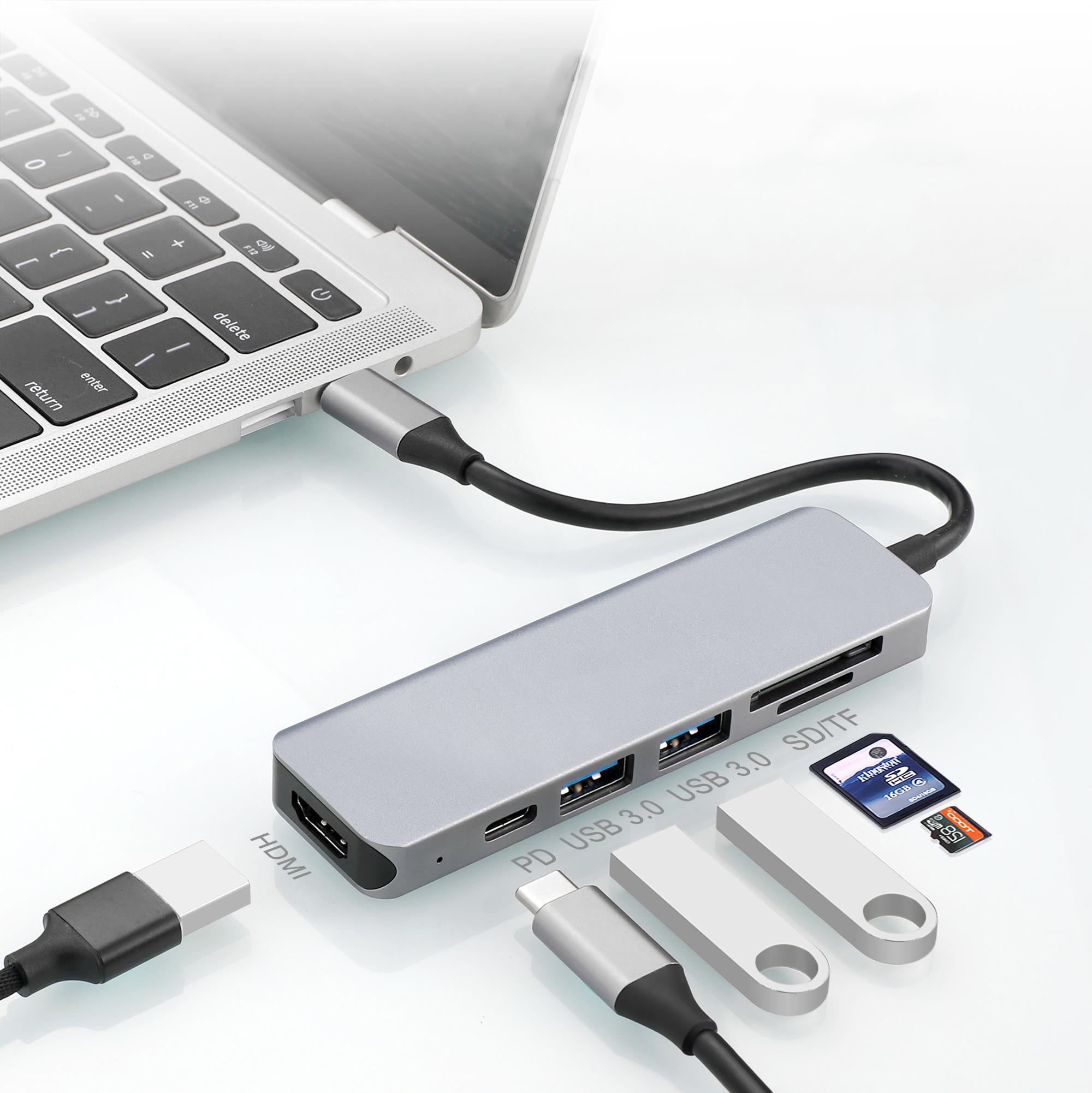 6 в 1 многопортовый USB C USB-C Hub адаптер с разъемами типа C USB 3,0 4K многофункциональный концентратор док-станция с 100W PD зарядки