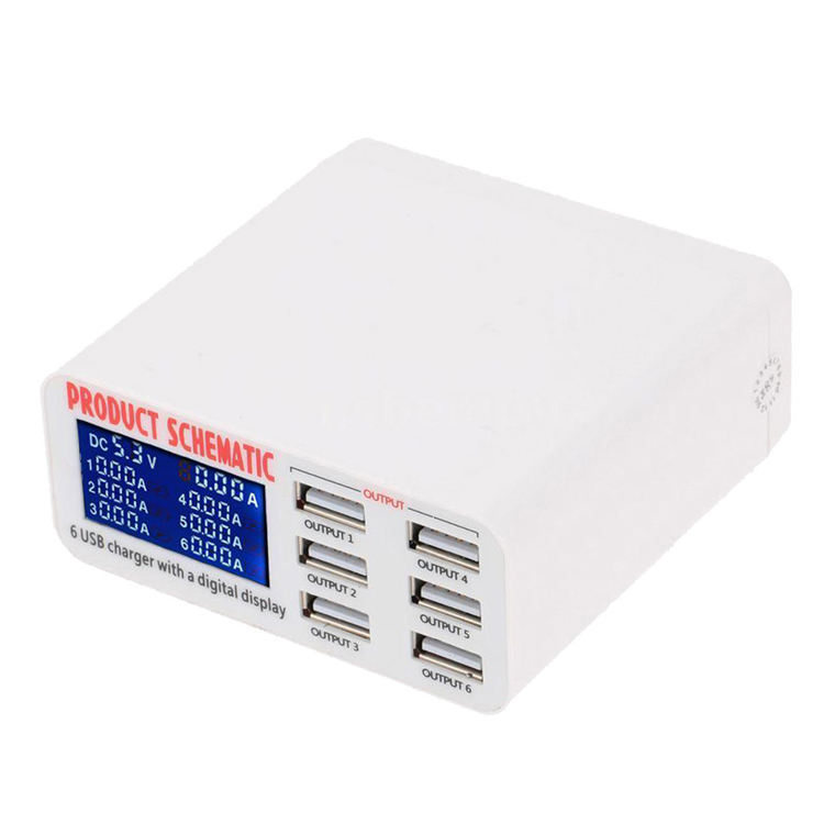 Быстрое зарядное устройство с ЖК-дисплеем и 6 USB-портами