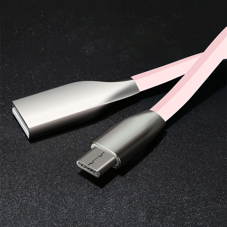 Плоский кабель 1 м из цинкового сплава, Usb-кабель для зарядки и передачи данных 2,4 А, быстрое зарядное устройство 1 м Type C для Samsung S10Xiaomi 9 Redmi Note 7