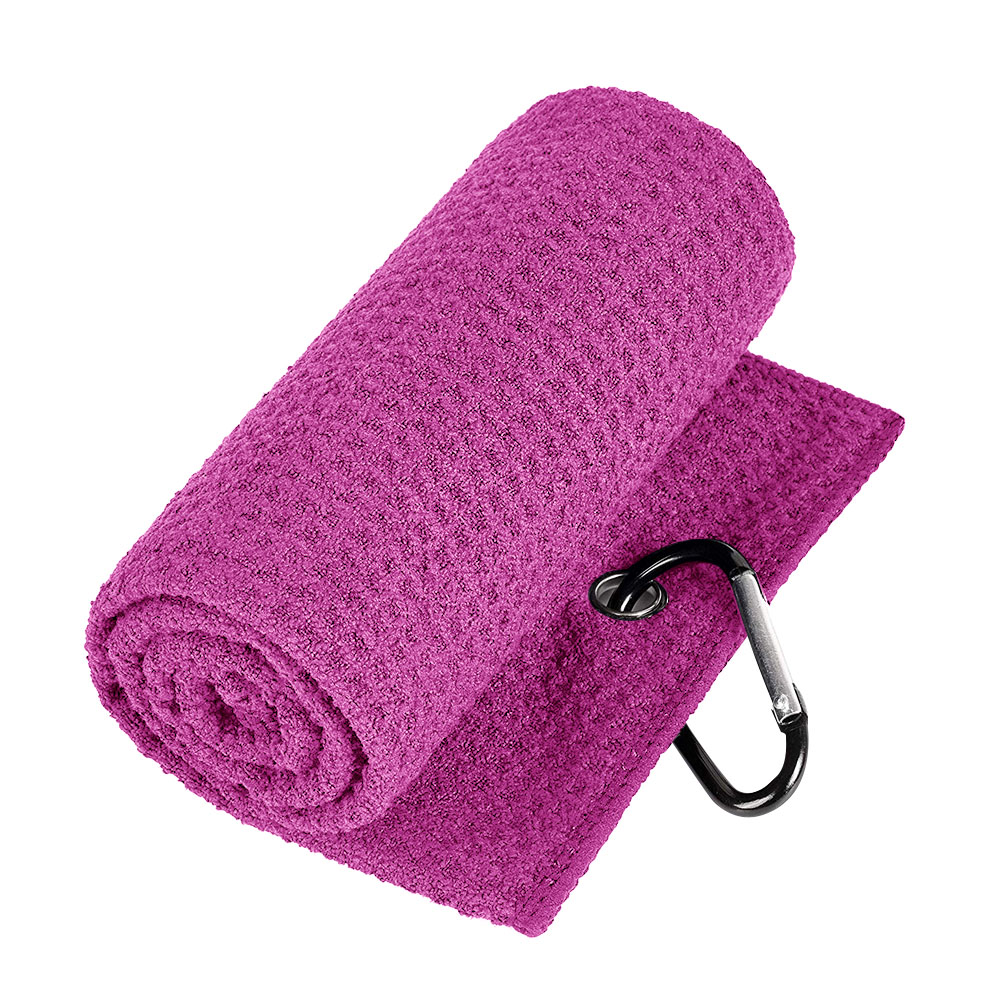 Premium aluminum hook added trifold quick dry microfiber golf towel in waffle texture