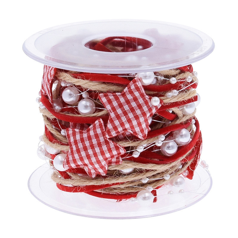 Popular Christmas Handmade Five Pointed Star Bead Chain Ribbon Gift Packaging Diy Christmas Tree Decorative Ribbon