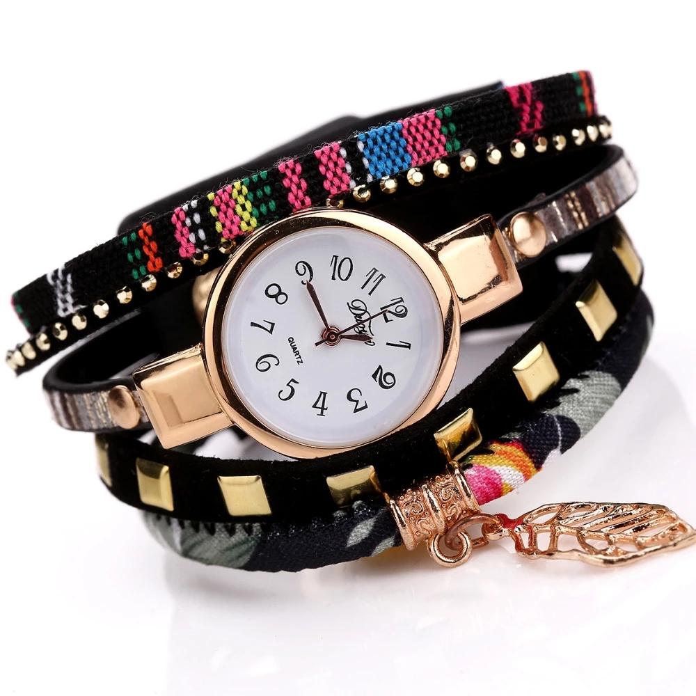 2017 Fashion Ladies Watches Women Luxury Leaf Fabric Gold Wrist For Women Bracelet Vintage Sport Dress Clock Watch Gift