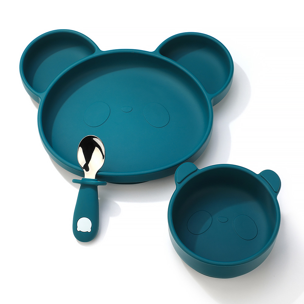 New Arrival Eco-friendly Non-toxic Strong Suction Bowl Spoon Set Feeding Baby Silicone Plate Set