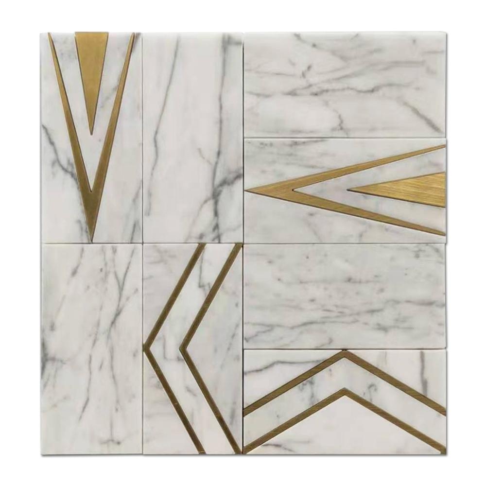 Samistone Bianco Carrara каменная Смешанная латунная Watejet мозаика мраморная мозаика плитка