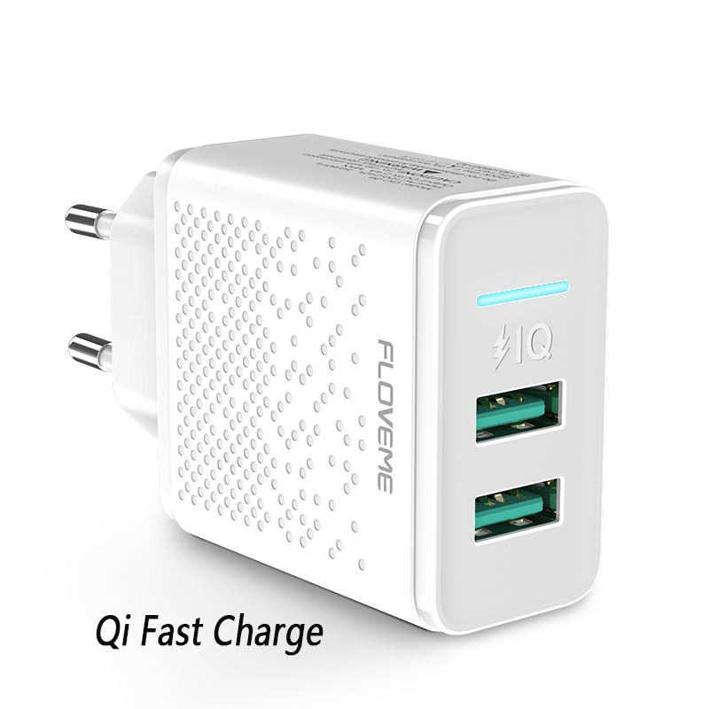 Бесплатная доставка 1 образец ок 2.4A двойное USB зарядное устройство FLOVEME EU Сетевое зарядное устройство для мобильного телефона