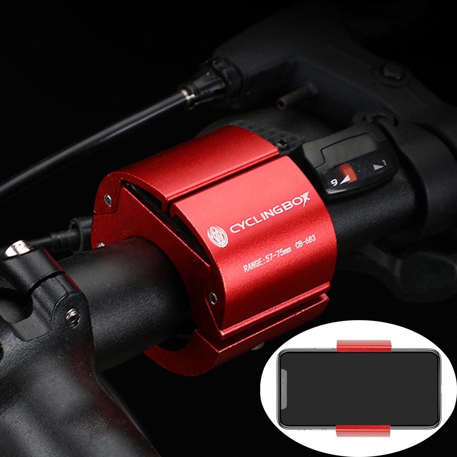 Bike Accessories Aluminium Alloy Bicycle Phone Clip Mount Bracket Adjustable Racks Mobile Stand Holder for 4-6.7 inch Smartphone
