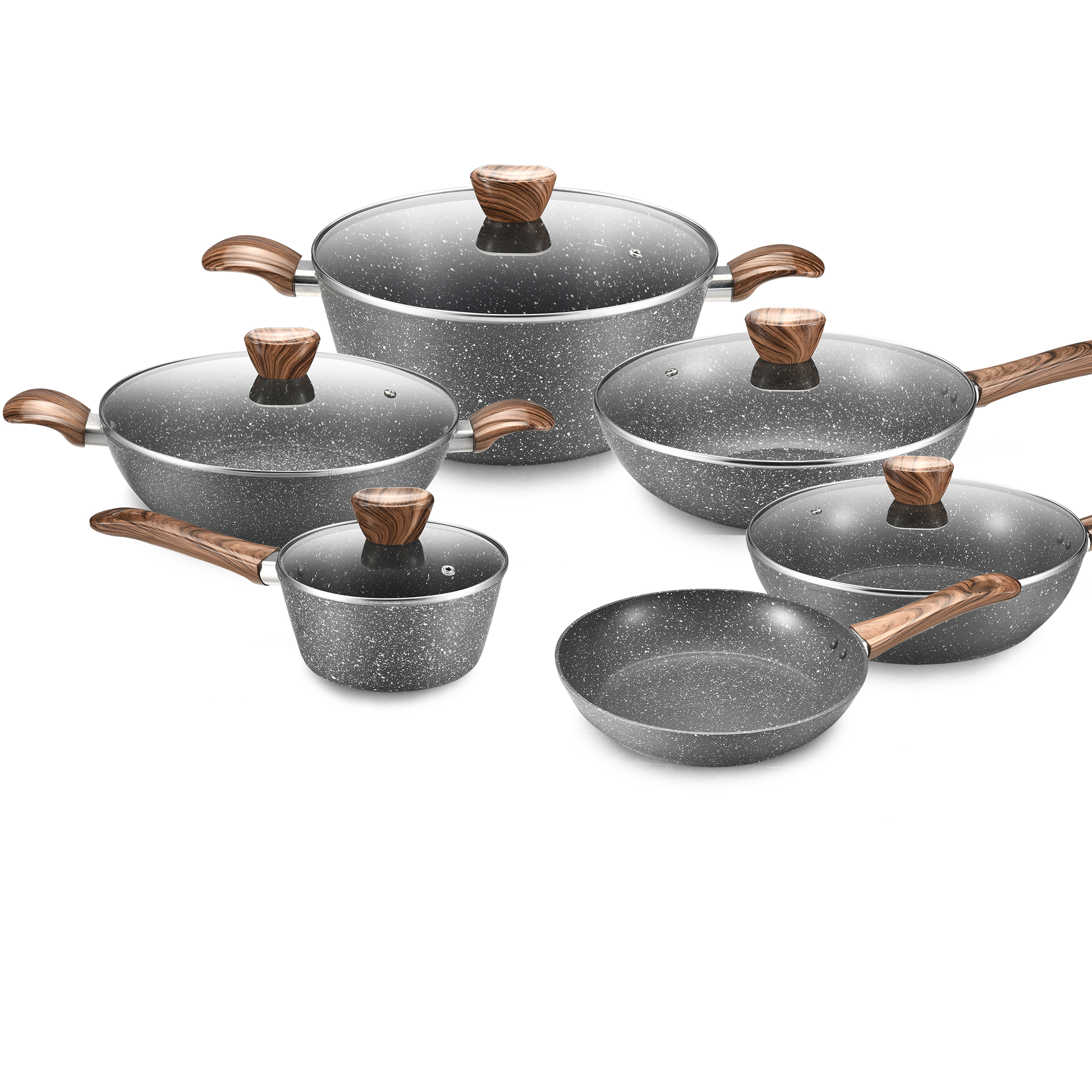 Kitchen Granite Cookware Set Non Stick Frying Pan Aluminum Cooking Household Utensils Marble Cookware Pots and Pans Set