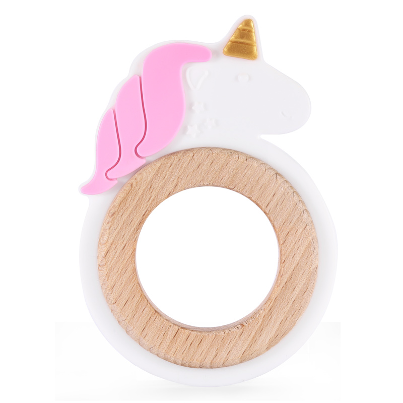 Baby Pacifier Teething Gift Set Toys Food Grade Silicone Beech Wood Animals Cartoon Teether for Baby