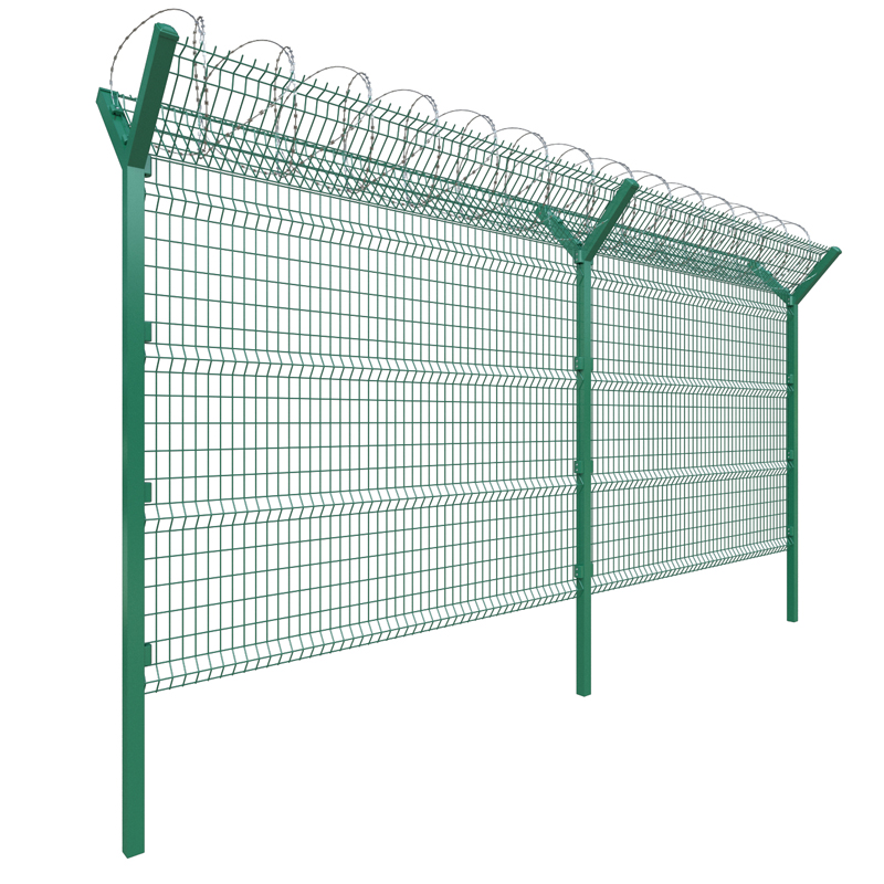 Cheap pvc coated perimeter security welded mesh airport fence 3d fence for airport with barbed wire