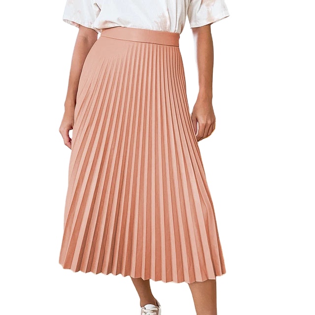 Designed Go Time Blush Vegan Leather Pleated Midi Skirt For Ladies