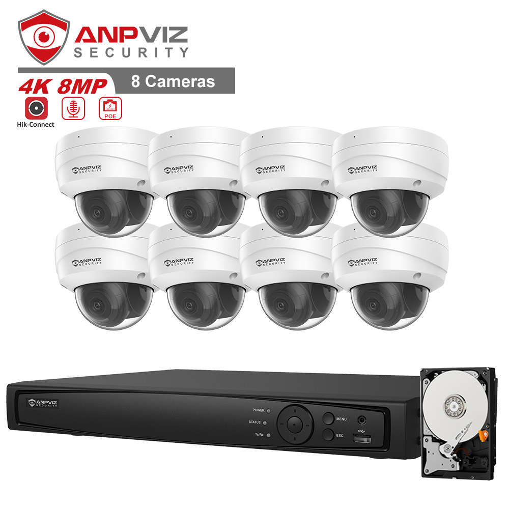 Система видеонаблюдения Anpviz, 16 каналов, 4K, 8 шт., IP-камеры 4K IP67, купольная камера 4K, 16 каналов, POE, NVR, установка, жесткий диск 4 ТБ, H.265 + для записи 24/7