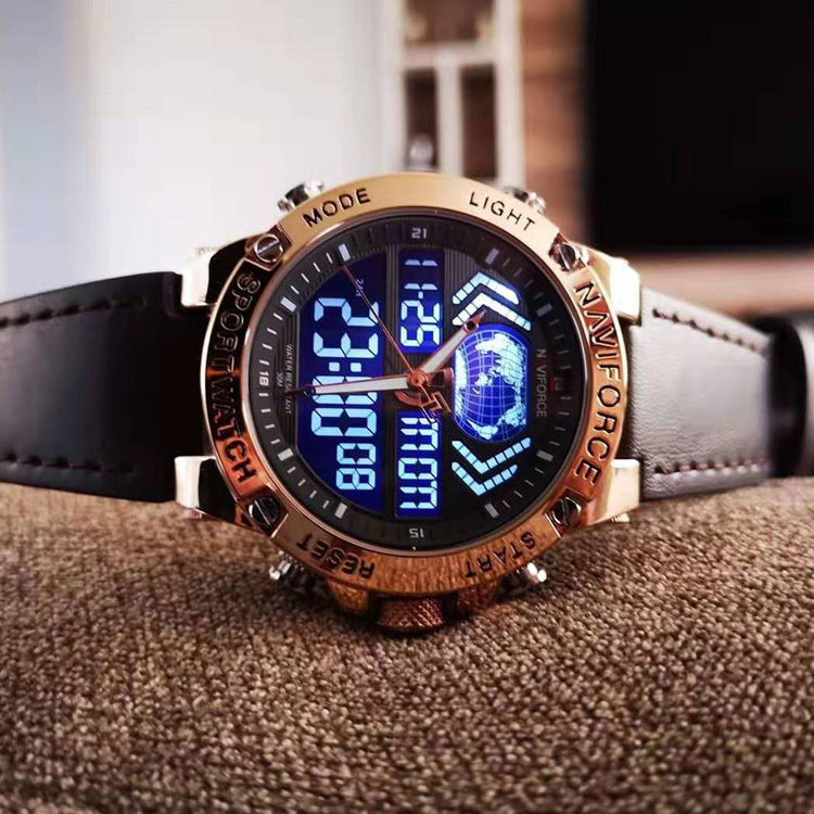 NAVIFORCE 9164 RGBDBN натуральная кожа кварцевые японские спортивные все водонепроницаемые мужские наручные часы navy force часы по заводской цене