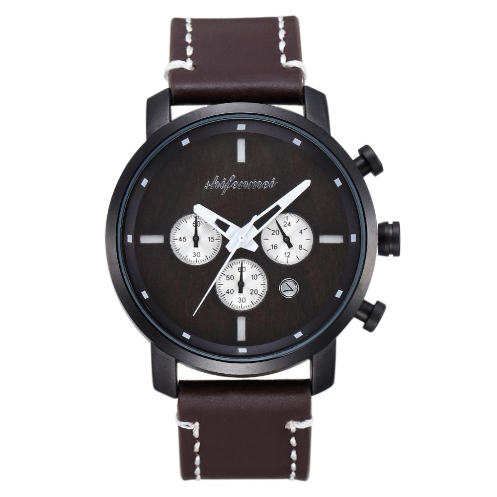 2020 Shifenmei Wood and Stainless Steel Watches Mens Chronograph Wristwatches Luminous Hands Stop Watch dropshipping