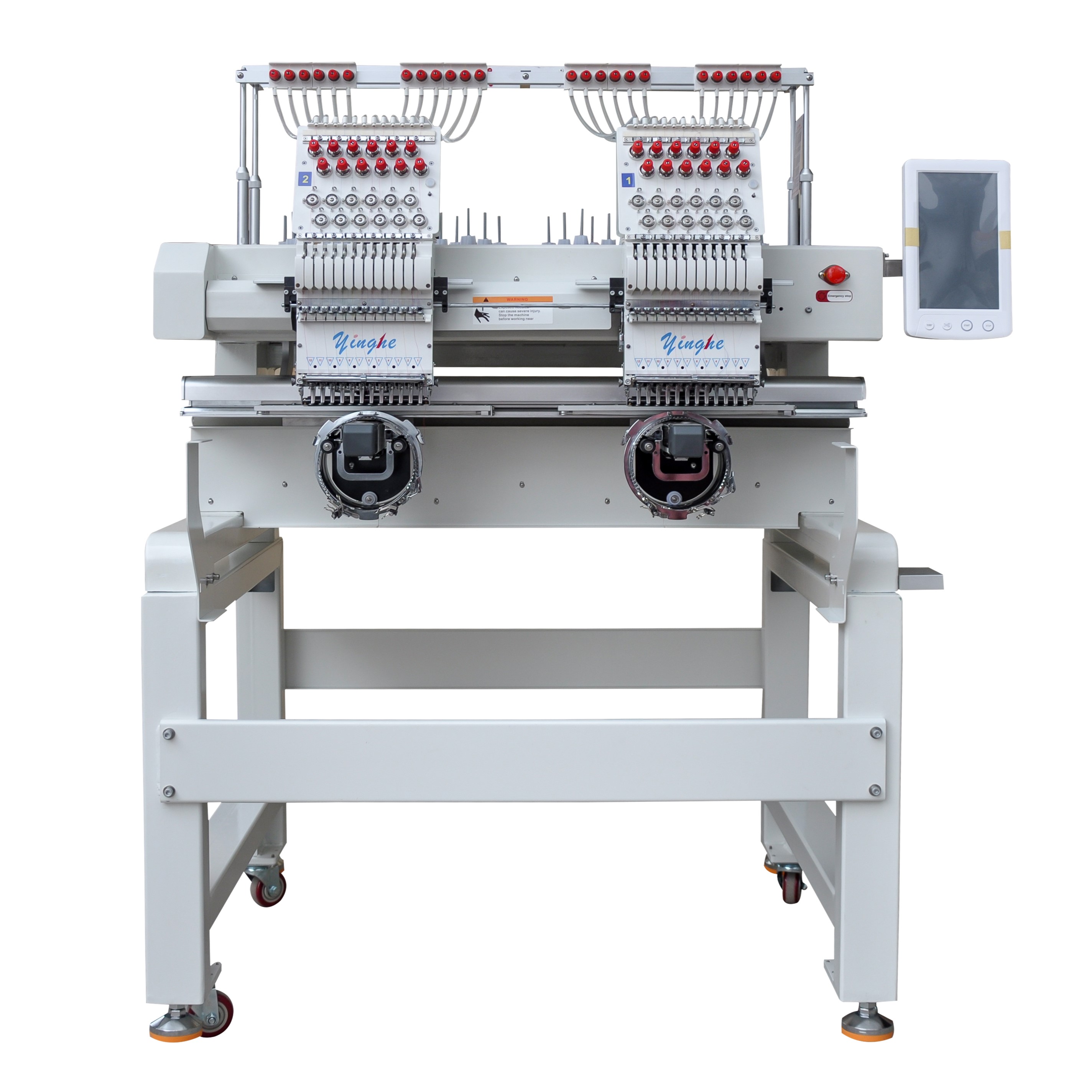 Yinghe two heads computer t-shirt cap apparel spare parts automatic industrial labels sewing embroidery machine with 12 needles