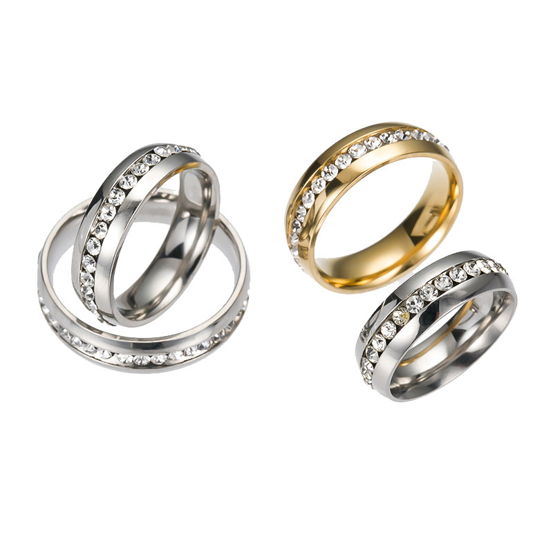 Gold Plated Hot Style Individual Fashion Single Row With Diamond Ring Stainless Steel Diamond Inset High-end Ring