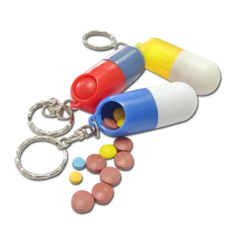Outdoor Travel Capsule Pill Box With Keychain Mini Creative Plastic Medicine Box