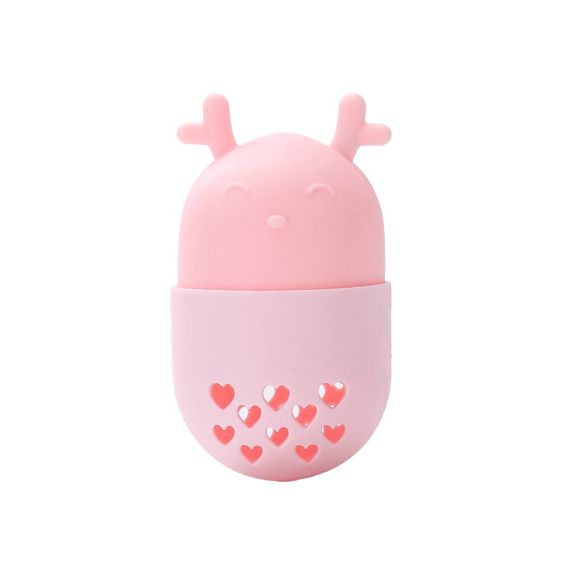 2021 new deer modeling soft silicone powder puff dry sponge puff box mini cute makeup sponge stand display stand