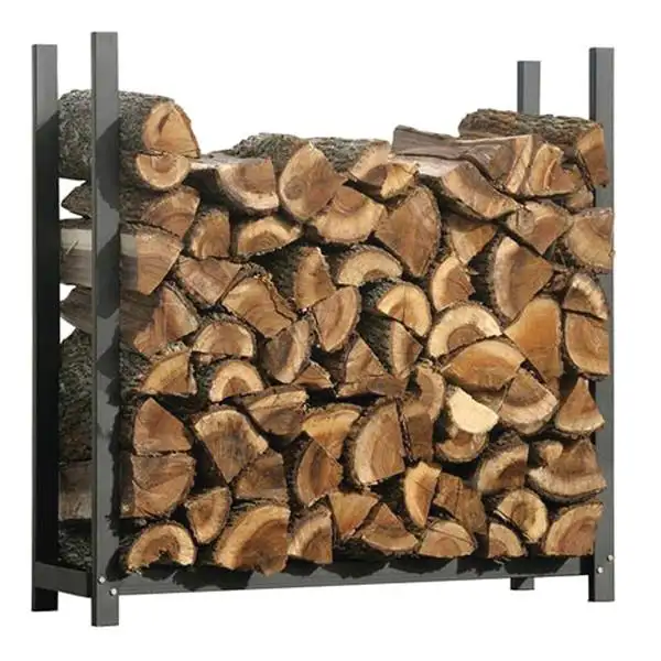 Adjustable Outdoor 4/8 ft Firewood rack holder heavy duty storage black steel tubular fire wood log rack