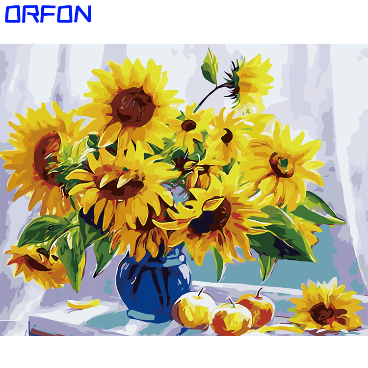 Orfon LY293 краска по номерам DIY декоративная цветная живопись классический Подсолнух оптовая продажа пейзаж на холсте без рамки