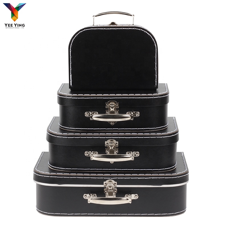 Hot New Products Vintage black Decorative mini stitching Suitcase with silver metal edge gife box