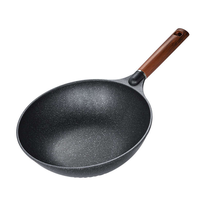 Wholesale Maifan stone aluminium alloy non stick pan kitchen household wok die casting with wooden handle