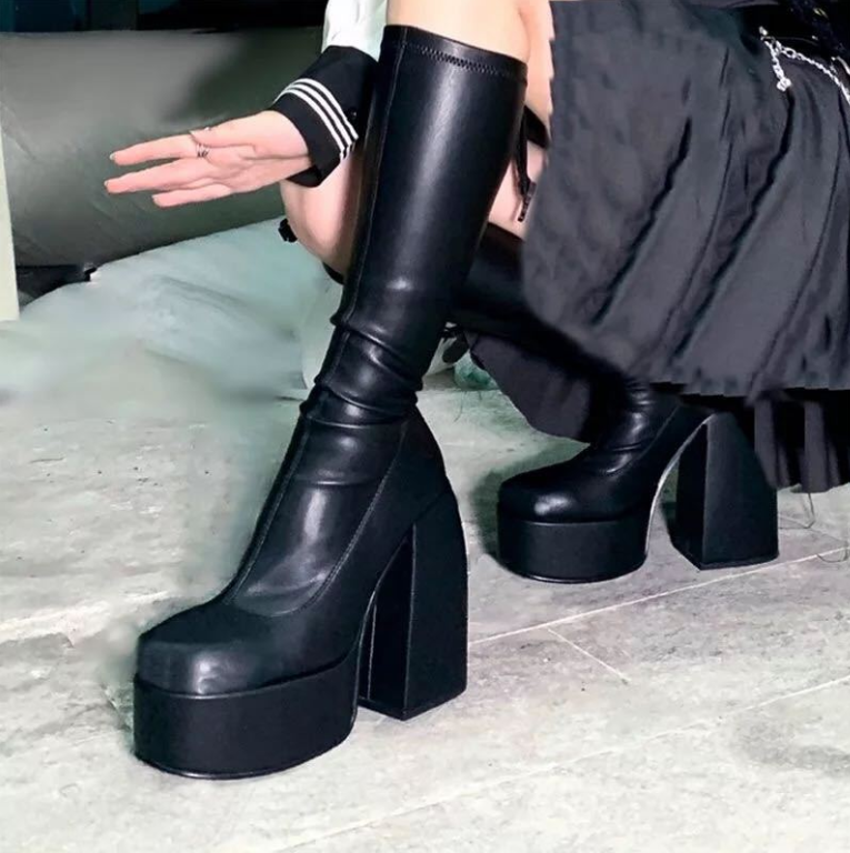 High Quality Autumn Winter New Women's Round Toe Leather Thick Heel Thin Leg Calf Boots Women Plus Size Mid Boots