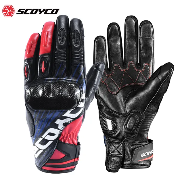 SCOYCO Touchscreen Cow Leather Motorbike Sporting Safety Gloves Anti-Fall Motorcycle Gloves