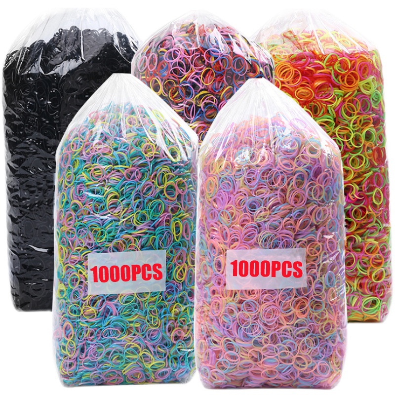 Colorful 1000pcs/pack rubber hair band disposable hairless hair tie elastic hair band for children