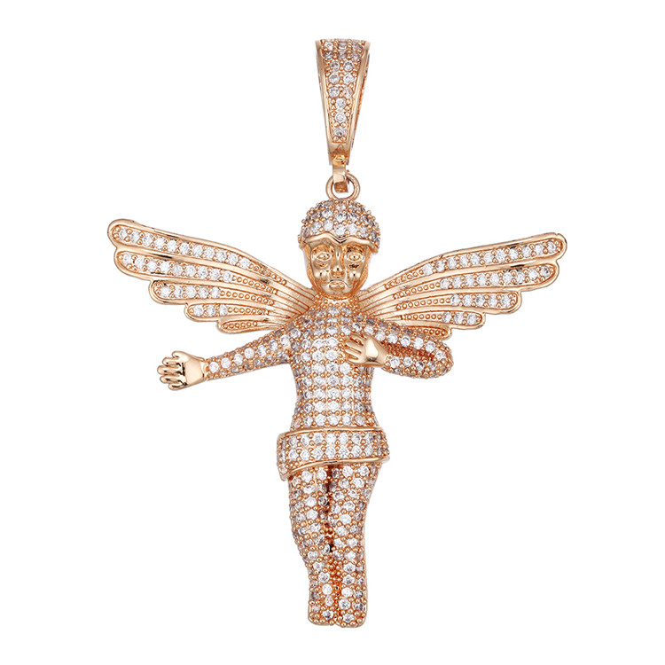 Wholesale custom trendy Angel design pendant women gold plated necklace fashionable jewelry hiphop fashion necklace