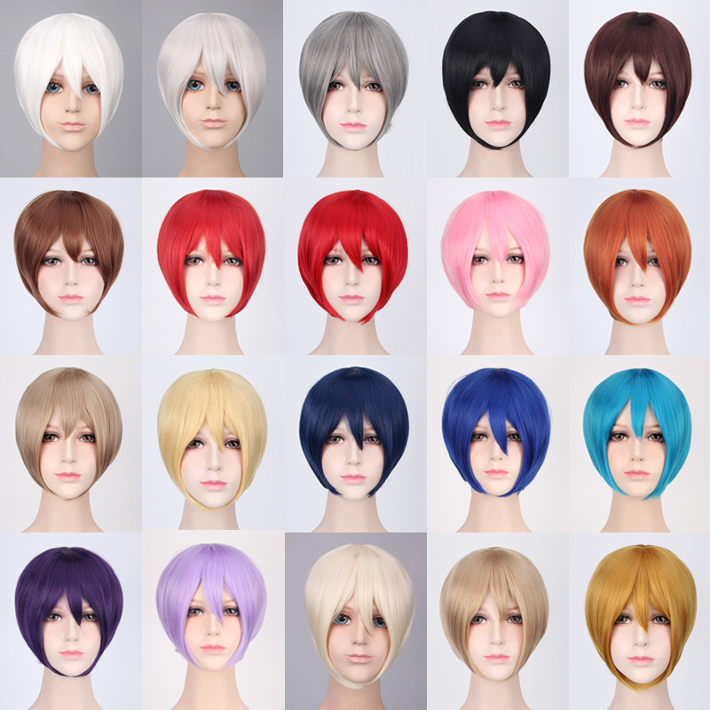 Anime cosplay wig cheap synthetic hair short bob wigs with bangs heat resistant