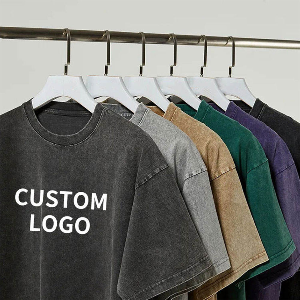 DTG Printing Vintage Acid Washed Color T-shirt Oversized Men Acid Washed Tshirt Faded T Shirt Puff and DTG Printing Puff for Men