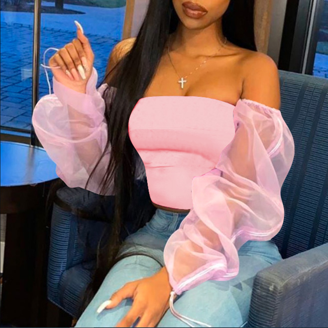 2021 Fall Sexy Black Ladies Backless Solid Color Tube Tops Cotton T-shirt Woman Fashion Strapless Tops