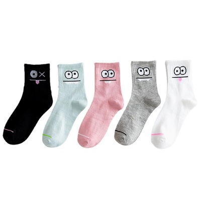 Socks female autumn tube socks Japanese cute funny big eyes expresion tube sleep stockings