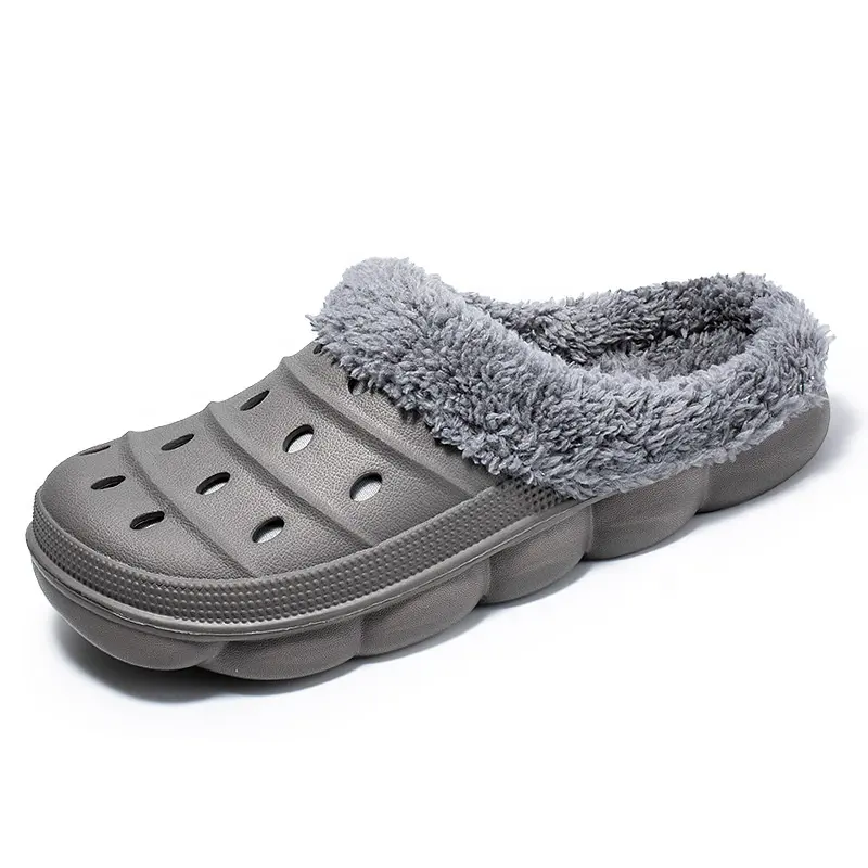 Hellosport Fur Clog Shoes Slippers Home Comfortable Winter Fur Bedroom Slippers Men Furry Indoor House Slippers Men