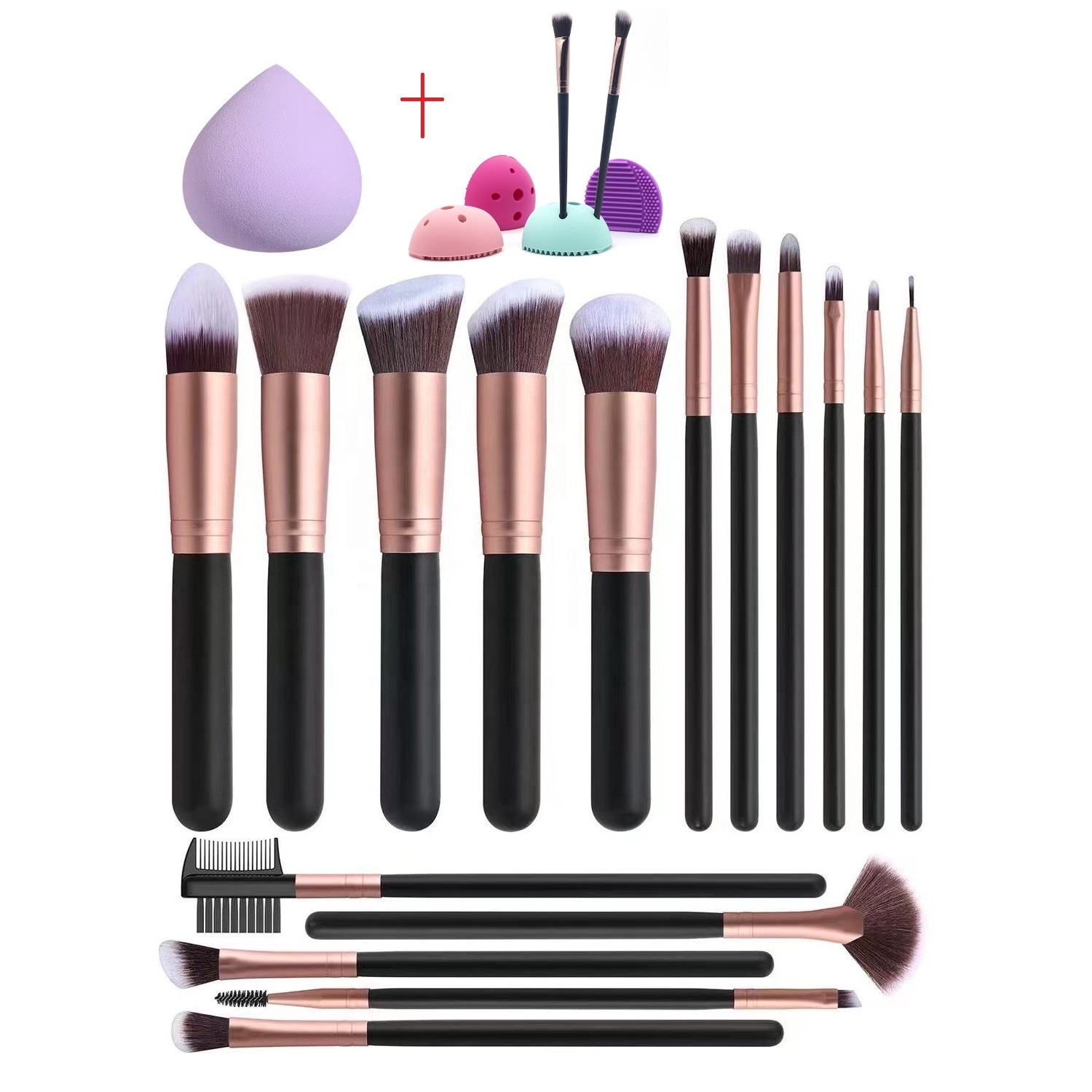 Custom Logo Foundation Powder Concealer professional make up brushes with makeup sponge and brush egg 16pcs makeup brush set