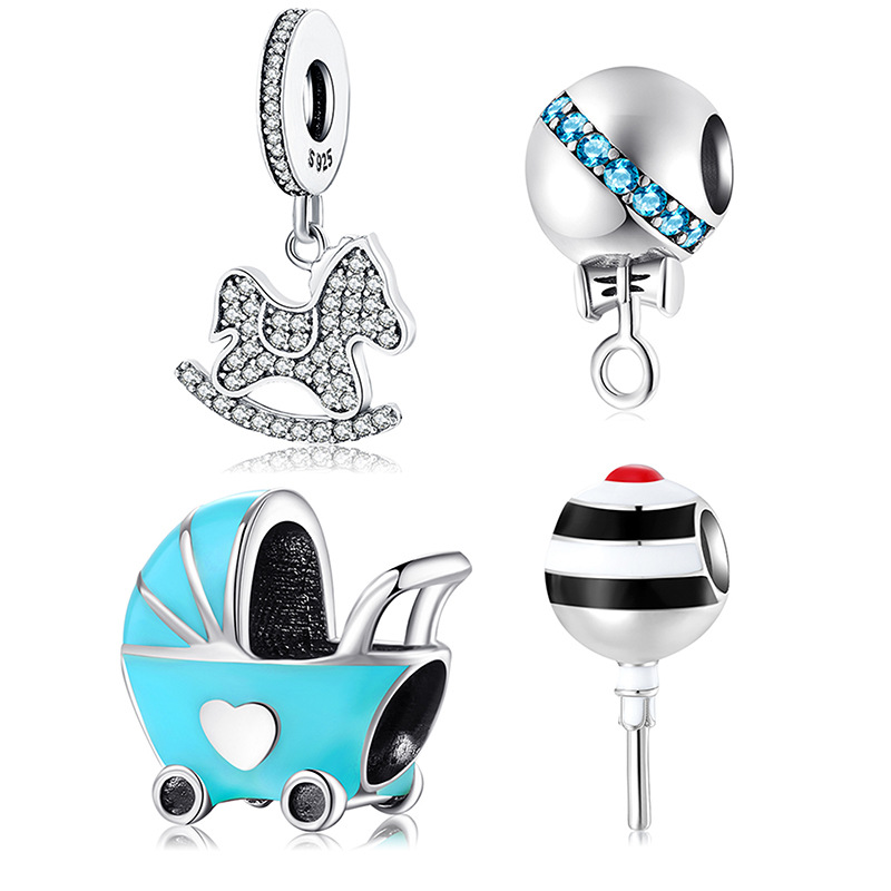 Creative Baby Toy Series Jewelry Hobbyhorse Pram Stroller S925 Silver DIY Charm Zircon Crystal Loose Beads for Bracelet making