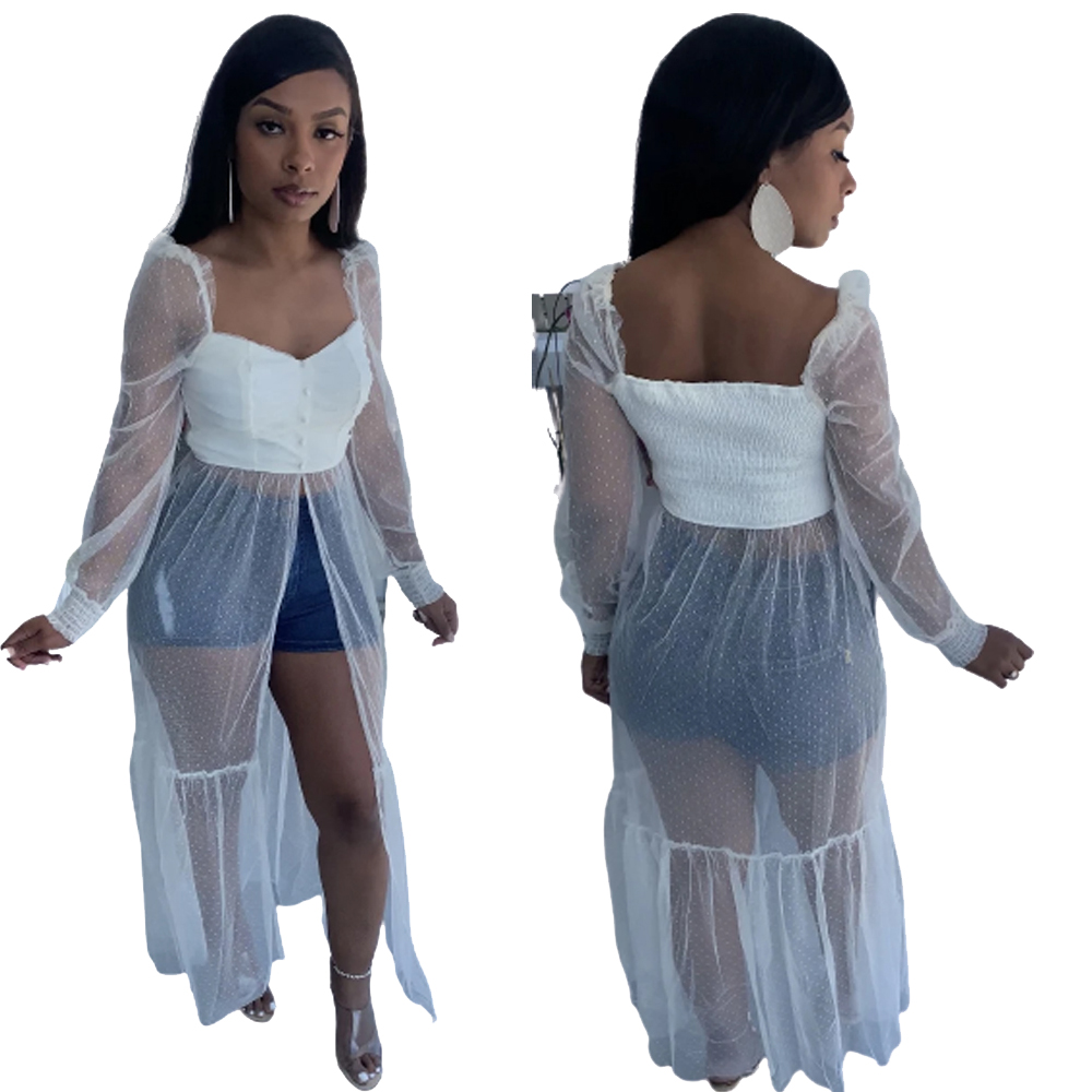 Foma LD81029 gauze blouse V-neck White ladies summer womens tops 2021 fashionable crop
