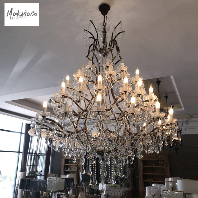 19th C. Rococo Iron   Crystal Round Chandelier Lighting Modern LED luxury Chandeliers