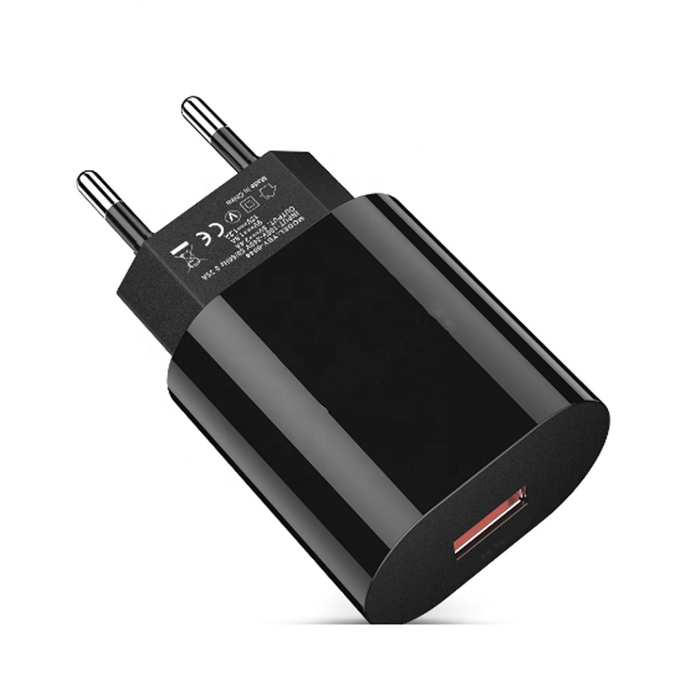QC 3.0 18W EU Plug Single Port USB Wall Charger for Mobile Phone (Black)