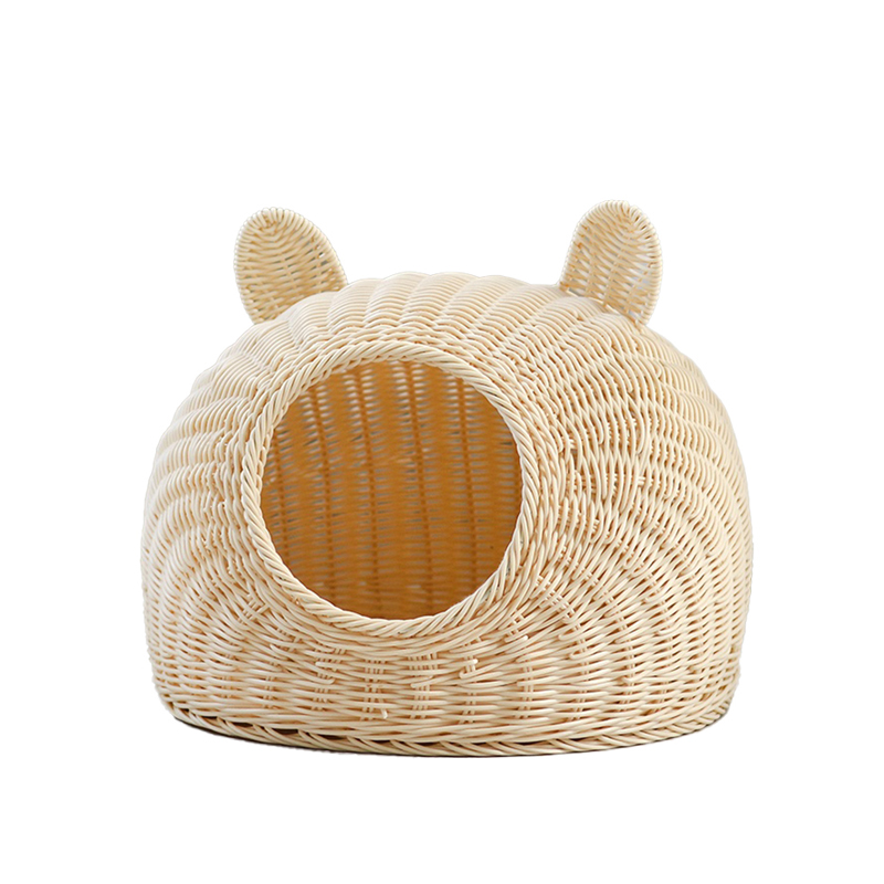 POP DUCK cute cat cave pet bed house wholesale natural hand woven rattan pet dog bed