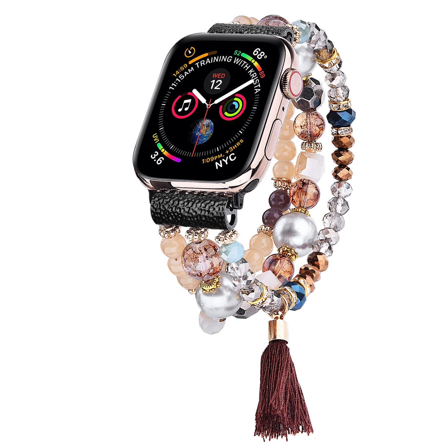 Ремешок для часов Apple Watch Женский, Модный Эластичный роскошный браслет с жемчужинами и бусинами, дизайнерский браслет ручной работы для iWatch 6